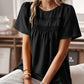 Devine Lace Detail Round Neck Short Sleeve Blouse
