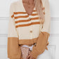 Color Block V-Neck Button Down Long Sleeve Cardigan