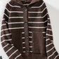 Striped Button Up Long Sleeve Hooded Cardigan