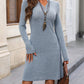 Notched Long Sleeve Mini Dress