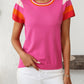 Mandy Contrast Round Neck Short Sleeve Knit Top