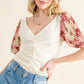 And The Why Full Size Floral Print Textured Sleeve Knit Top