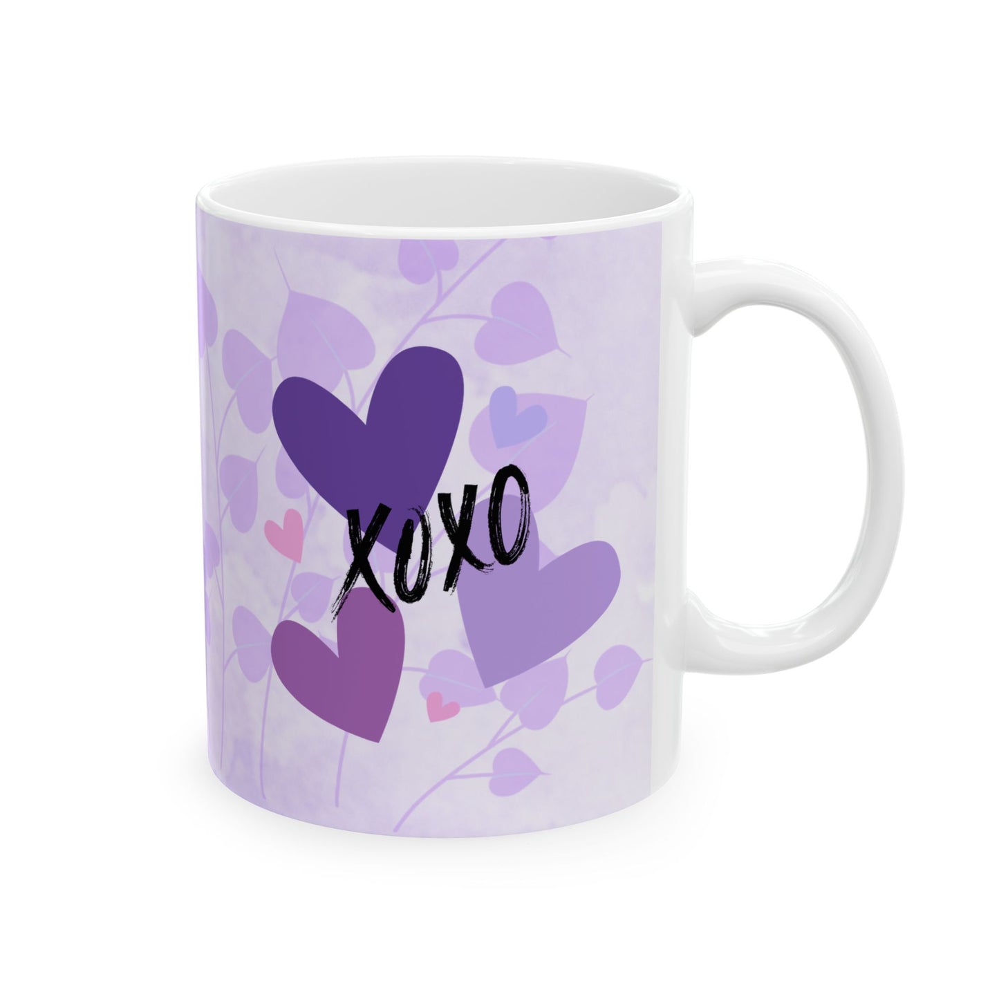 Purple XOXO Heart Ceramic Mug, (11oz, 15oz) | Made to Order