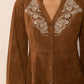 Notched Button Down Long Sleeve Mini Dress