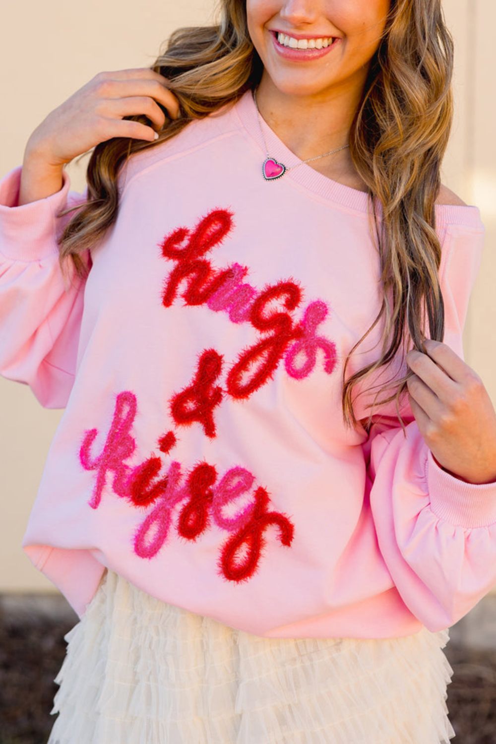 Valentine’s Day Blush Pink HUG AND KISSES Round Neck Sweatshirt