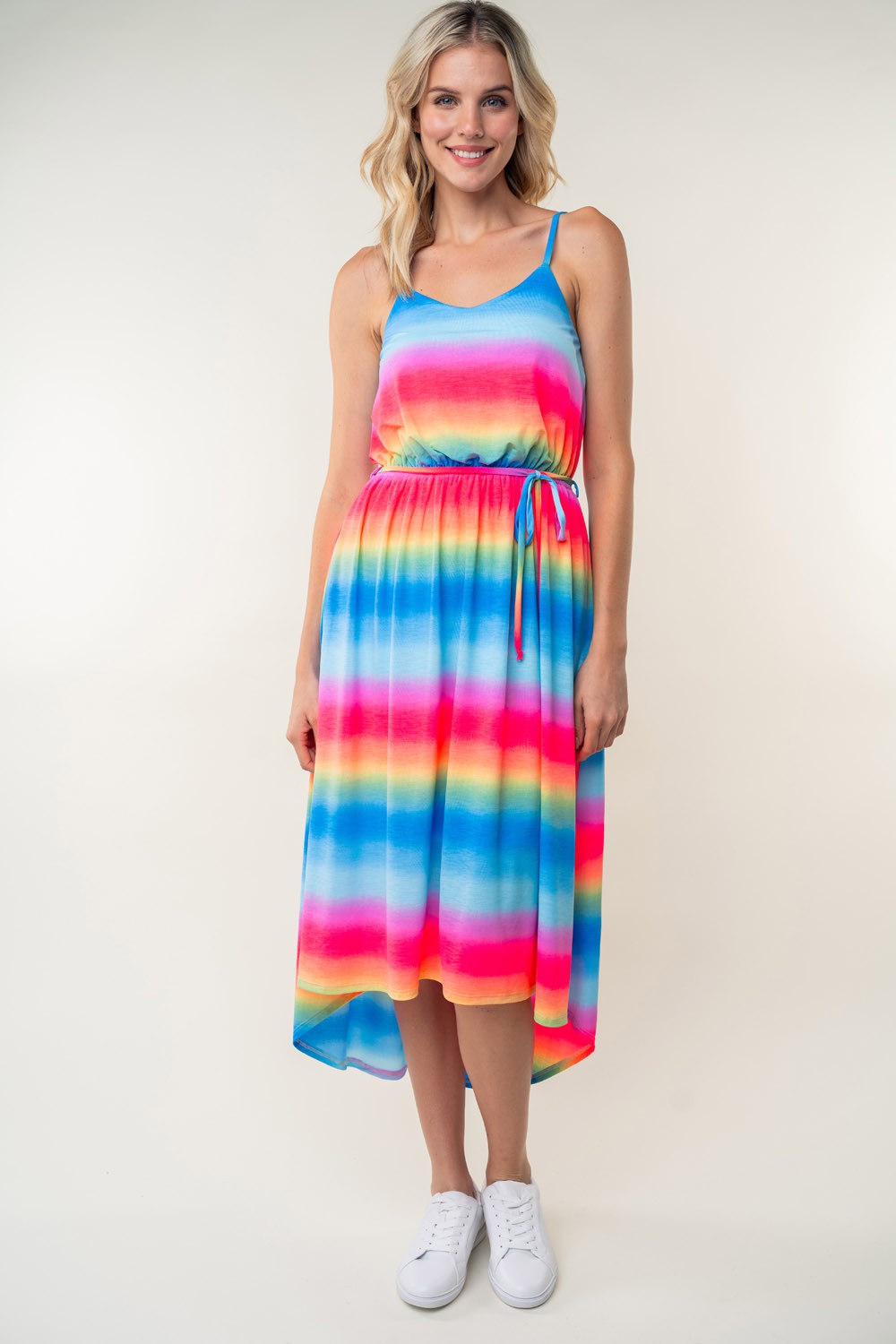 White Birch Full Size Ombre Striped Midi Cami Dress *