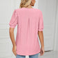 Eyelet Short Puff Sleeve Notched Neck Top