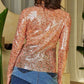 Davi & Dani Sequin Mock Neck Long Sleeve Mesh Top