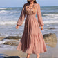 Embroidered Polka Dot Tie Neck Long Sleeve Midi Dress