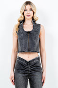 American Bazi Zip Up Washed Crop Denim Vest *