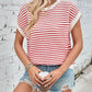Lovelet Striped Round Neck Cap Sleeve Sweater