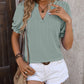 Textured Notched Flounce Sleeve Blouse