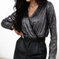 Sequin Surplice Long Sleeve Bodysuit