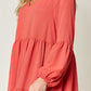 Double Take Full Size V-Neck Balloon Sleeve Tiered Dress