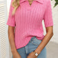 Mandy Cable Knit Johnny Collar Half Sleeve Sweater
