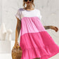 Color Block Round Neck Ruffle Hem Dress