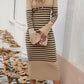 Striped V-Neck Long Sleeve Sweater Dress