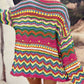 Openwork Contrast Round Neck Flare Sleeve Knit Top