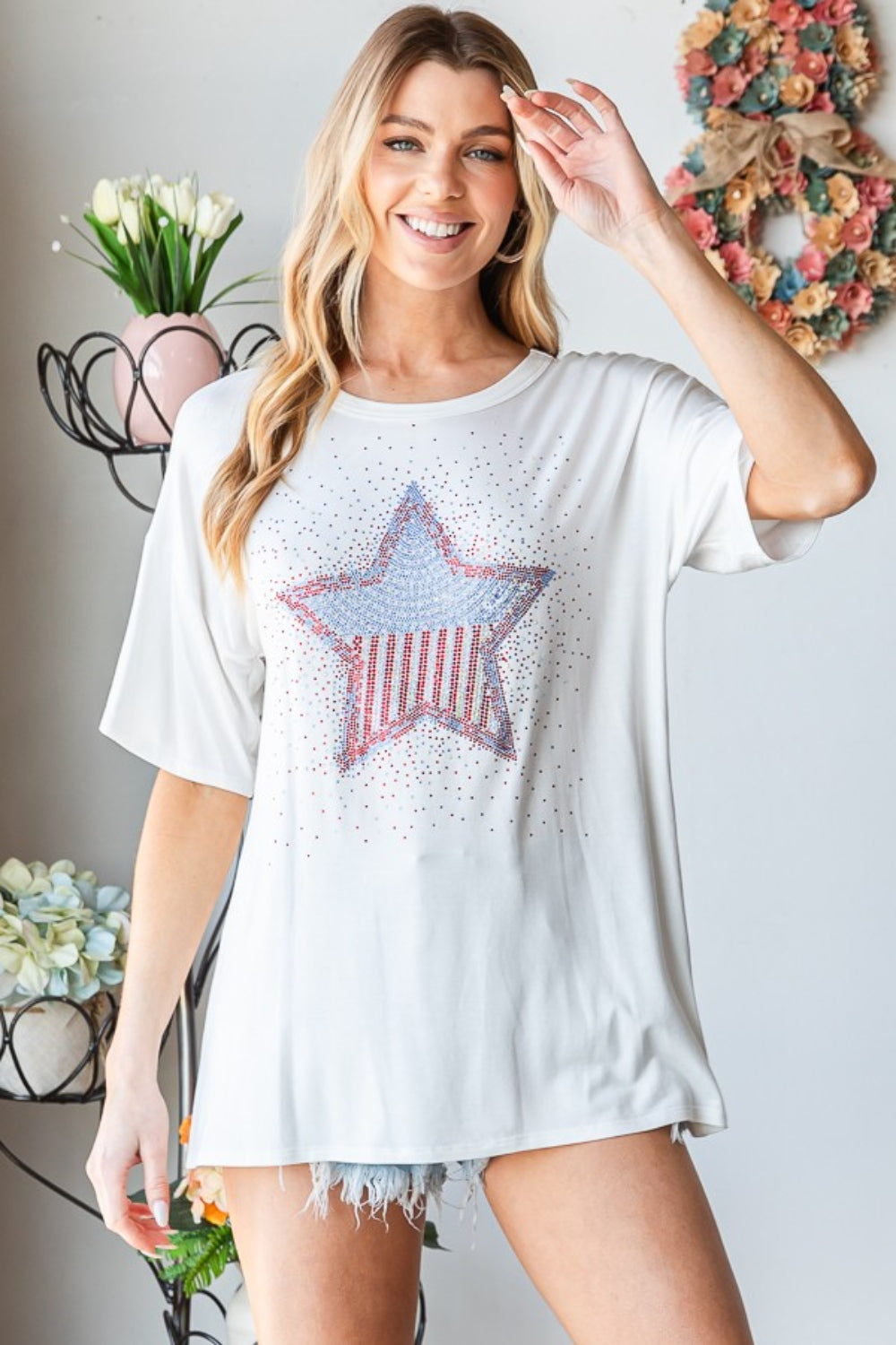 Heimish Full Size Star Patch Short Sleeve T-Shirt *
