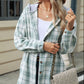 Drawstring Plaid Button Up Hooded Jacket