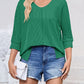 Full Size Textured Round Neck Three-Quarter Sleeve Blouse