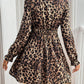 Lace Detail Leopard Flounce Sleeve Mini Dress