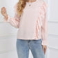 Ruffled Round Neck Long Sleeve Blouse