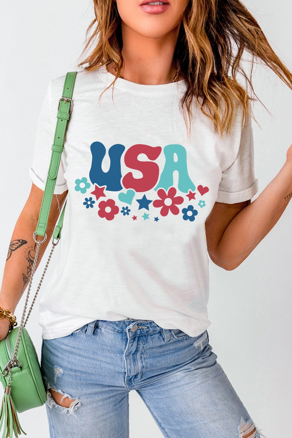 Full Size USA Round Neck Short Sleeve T-Shirt