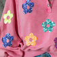 Sequin Flower Half Snap Lantern Sleeve Sweatshirt