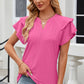 Full Size Eyelet Notched Flutter Sleeve T-Shirt