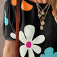 Flower Round Neck Short Sleeve Blouse