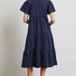 HEYSON Full Size Navy Blue Cotton Poplin Ruffled Tiered Midi Dress