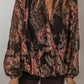 Printed Surplice Long Sleeve Blouse