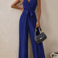 Tied Surplice Sleeveless Wide Leg Jumpsuit