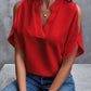 Full Size Notched Cold Shoulder Half Sleeve Blouse