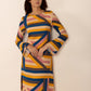 Contrast Round Neck Flare Sleeve Midi Dress