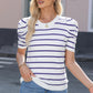 Striped Round Neck Puff Sleeve Knit Top