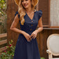 Ruffled V-Neck Cap Sleeve Mini Dress