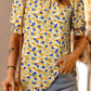 Women's Floral Puff Sleeve Keyhole Blouse