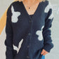 Flower Button Down V-Neck Long Sleeve Cardigan