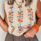 Embroidered Cable-Knit Round Neck Sweater Vest