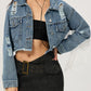 Distressed Fringe Collared Neck Cropped Denim Top