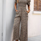 Perfee Smocked Printed Square Neck Puff Sleeve Jumpsuit