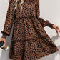 Frill Printed Mock Neck Long Sleeve Mini Dress