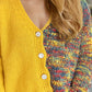 Contrast Button Up V-Neck Cropped Cardigan