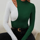 Cutout Contrast Mock Neck Long Sleeve T-Shirt