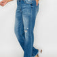 bytos Full Size Raw Hem Distressed Mid Rise Straight Jeans