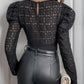 Perfee Lace Round Neck Puff Sleeve Bodysuit