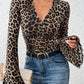 Leopard Surplice Flare Sleeve Top