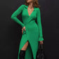 Tied Collared Neck Long Sleeve Sweater Dress
